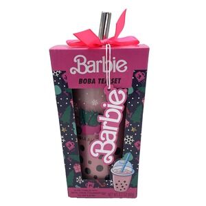 Barbie Boba Tea Set Strawberry Mix Glass Tumbler Metal Straw Gift Box NIB‎